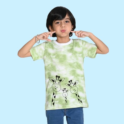 Nusyl Boys & Girls Graphic Print Cotton Blend T Shirt(Green, Pack of 1)