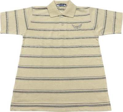 Carlos Boys Striped Cotton Blend Regular T Shirt(Beige, Pack of 1)