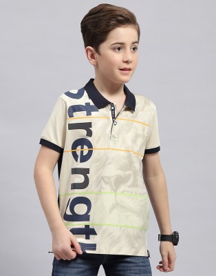 MONTE CARLO Boys Printed Cotton Blend Regular T Shirt(Beige, Pack of 1)