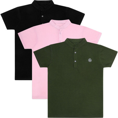MYO Boys & Girls Solid Cotton Blend Regular T Shirt(Multicolor, Pack of 3)