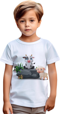 SKE Boys & Girls Graphic Print Cotton Blend Regular T Shirt(White, Pack of 1)