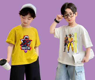 Lecowar Boys Printed Polyester Regular T Shirt(Yellow, White, Pack of 1)