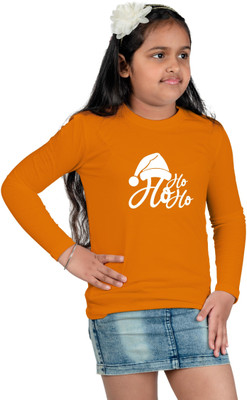 CHOMMBOOKA TRENDING Girls Typography, Printed Cotton Blend Regular T Shirt(Orange, Pack of 1)