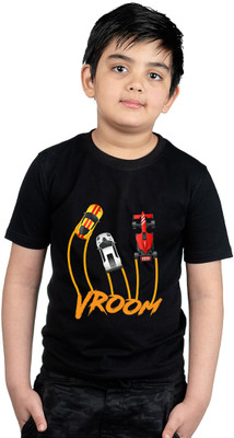 CHOMBOOKA Boys & Girls Printed Pure Cotton Regular T Shirt(Black, Pack of 1)