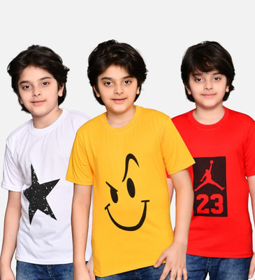 TADEOS Boys & Girls Printed Cotton Blend Regular T Shirt(Multicolor, Pack of 3)