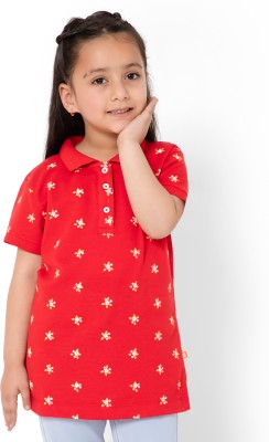 BodyCare Girls Polka Print Cotton Blend Regular T Shirt(Red, Pack of 1)