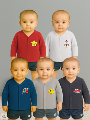 KidBee Baby Boys & Baby Girls Solid Cotton Blend Regular T Shirt(Multicolor, Pack of 5)