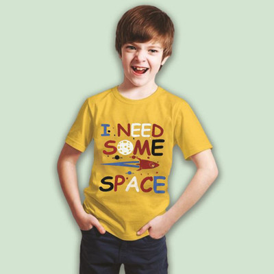 Paryag Boys & Girls Printed Cotton Blend Regular T Shirt(Yellow, Pack of 1)