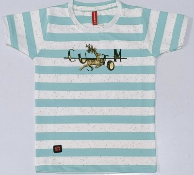 DAVENDILL Boys Striped Cotton Blend T Shirt(Light Blue, Pack of 1)