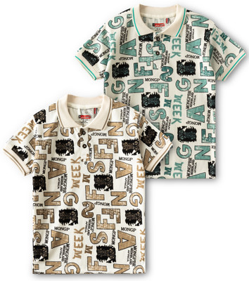 JACKBOY Boys Graphic Print Polycotton Regular T Shirt(Gold, Pack of 2)