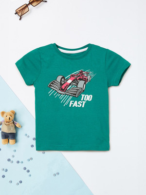 MAX Boys Printed Pure Cotton Regular T Shirt(Green, Pack of 1)