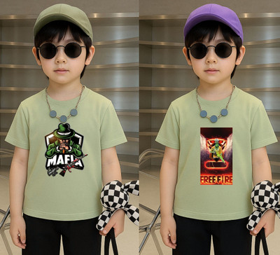 Lecowar Boys Printed, Graphic Print Polyester Regular T Shirt(Green, Pack of 1)