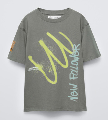 Alan Jones Boys Printed Cotton Blend Oversized T Shirt(Grey, Pack of 1)