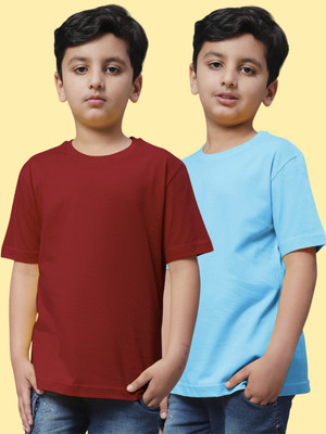 FBAR Boys Solid Pure Cotton Regular T Shirt(Maroon, Pack of 2)