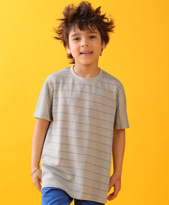 anthrilo Baby Boys Striped Cotton Blend Regular T Shirt(Grey, Pack of 1)