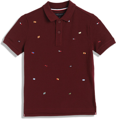 TOMMY HILFIGER Boys Printed Cotton Blend Regular T Shirt(Red, Pack of 1)
