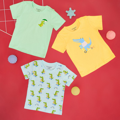 Pantaloons Baby Baby Boys Printed Pure Cotton Regular T Shirt(Multicolor, Pack of 1)