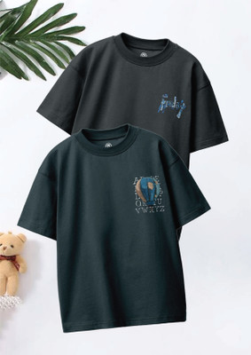 Codez Boys Graphic Print Pure Cotton Oversized T Shirt(Multicolor, Pack of 2)