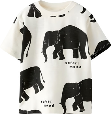 tedwoods Baby Boys & Baby Girls Animal Print Pure Cotton Regular T Shirt(Grey, Pack of 1)
