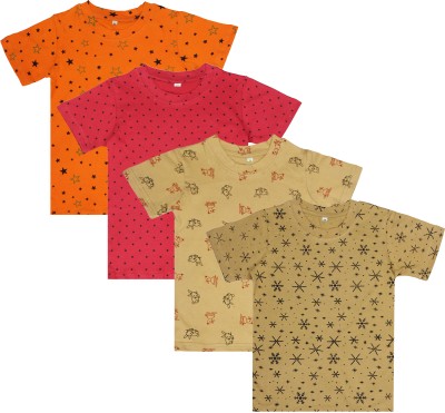 DIAZ Boys & Girls Printed Pure Cotton T Shirt(Multicolor, Pack of 4)
