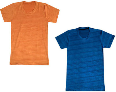 Indistar Boys Self Design Polyester Regular T Shirt(Multicolor, Pack of 2)