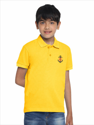 TB Blue Boys Solid Pure Cotton Slim T Shirt(Yellow, Pack of 1)