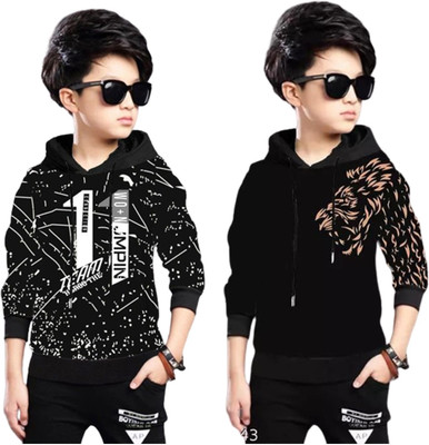 rotaqo Baby Boys & Baby Girls Graphic Print Cotton Blend Regular T Shirt(Black, Pack of 2)