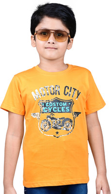 YOUMAA FAB Baby Boys Printed Pure Cotton Regular T Shirt(Multicolor, Pack of 1)