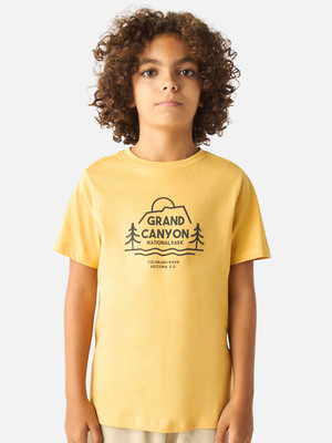 JUNIORS by Babyshop Boys Printed Cotton Blend Regular T Shirt(Yellow, Pack of 1)