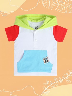 MINI KLUB Baby Boys Colorblock Pure Cotton T Shirt(White, Pack of 1)