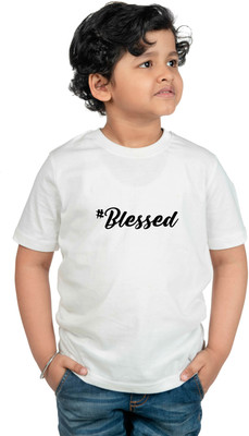 CHOMMBOOKA TREND Boys Typography Cotton Blend Regular T Shirt(White, Pack of 1)