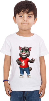 THEYOUNGESTTEE Boys Printed Cotton Blend Regular T Shirt(White, Pack of 1)