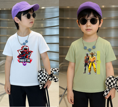 Lecowar Boys Printed Polyester Regular T Shirt(White, Green, Pack of 1)
