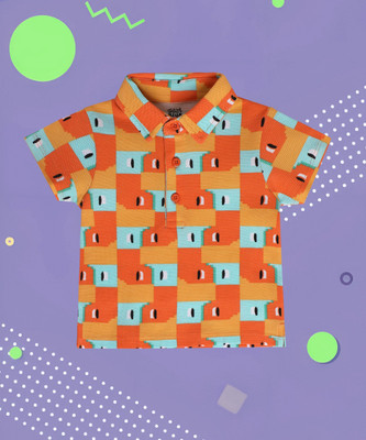 MINI KLUB Baby Boys Printed Pure Cotton Regular T Shirt(Orange, Pack of 1)