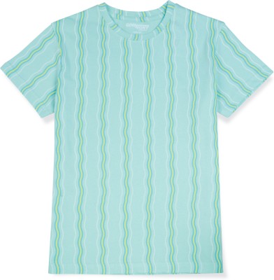 GINI & JONY Boys Striped Cotton Blend T Shirt(Green, Pack of 1)