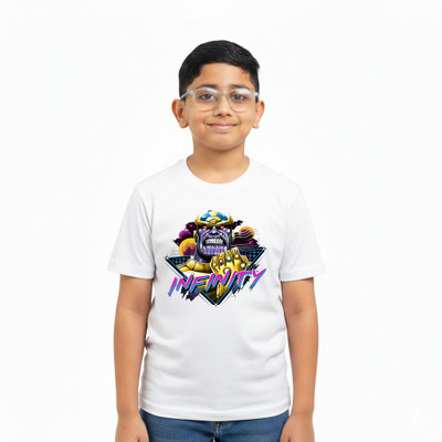 R and S Creations Boys Graphic Print Polyester Slim T Shirt(White, Pack of 1)