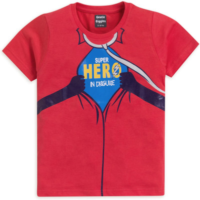 Gentle Giggles Boys Printed Pure Cotton Regular T Shirt(Red, Pack of 1)