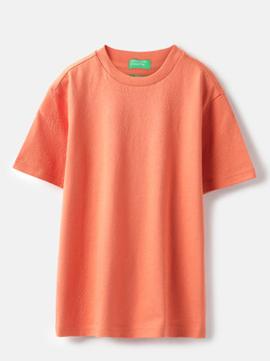 United Colors of Benetton Boys Solid Pure Cotton Regular T Shirt(Orange, Pack of 1)