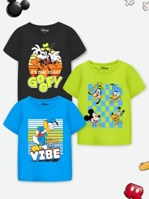 DISNEY BY MISS & CHIEF Boys Cartoon Cotton Blend Regular T Shirt(Multicolor, Pack of 3)