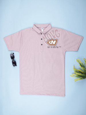 V-MART Boys Printed Cotton Blend Regular T Shirt(Pink, Pack of 1)