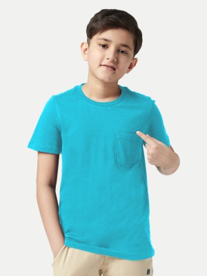 radprix Boys Solid Cotton Blend Regular T Shirt(Blue, Pack of 1)