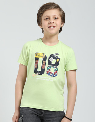 MONTE CARLO Boys Printed Cotton Blend Regular T Shirt(Green, Pack of 1)