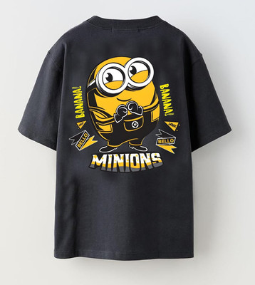 Show In Style Boys & Girls Printed Cotton Blend Oversized T Shirt(Black, Pack of 1)