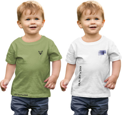 ELEGORY Boys Printed Cotton Blend Regular T Shirt(Green, White, Pack of 2)