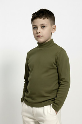 Clothify Boys Solid Cotton Blend Slim T Shirt(Dark Green, Pack of 1)