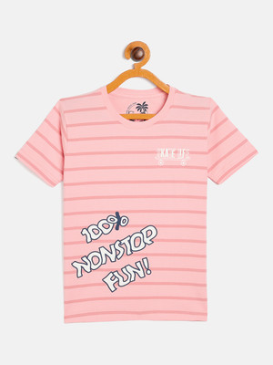 DUKE Boys Striped Cotton Blend Slim T Shirt(Pink, Pack of 1)