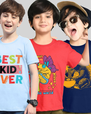 AOOSH Boys Printed Cotton Blend Regular T Shirt(Multicolor, Pack of 3)