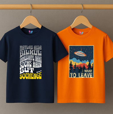 Kidloo Boys Graphic Print Pure Cotton Regular T Shirt(Orange, Pack of 2)