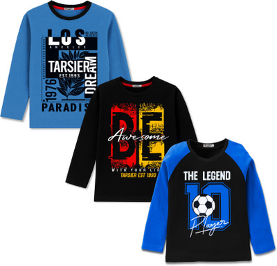 tarsier Boys Printed Cotton Blend Regular T Shirt(Multicolor, Pack of 3)