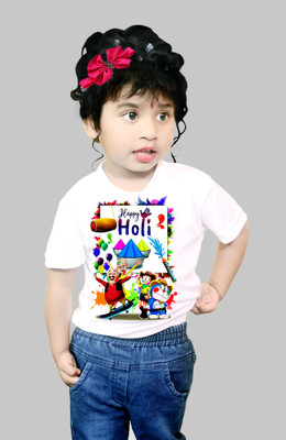 RIvoPrints Boys & Girls Graphic Print Pure Cotton Regular T Shirt(White, Pack of 1)